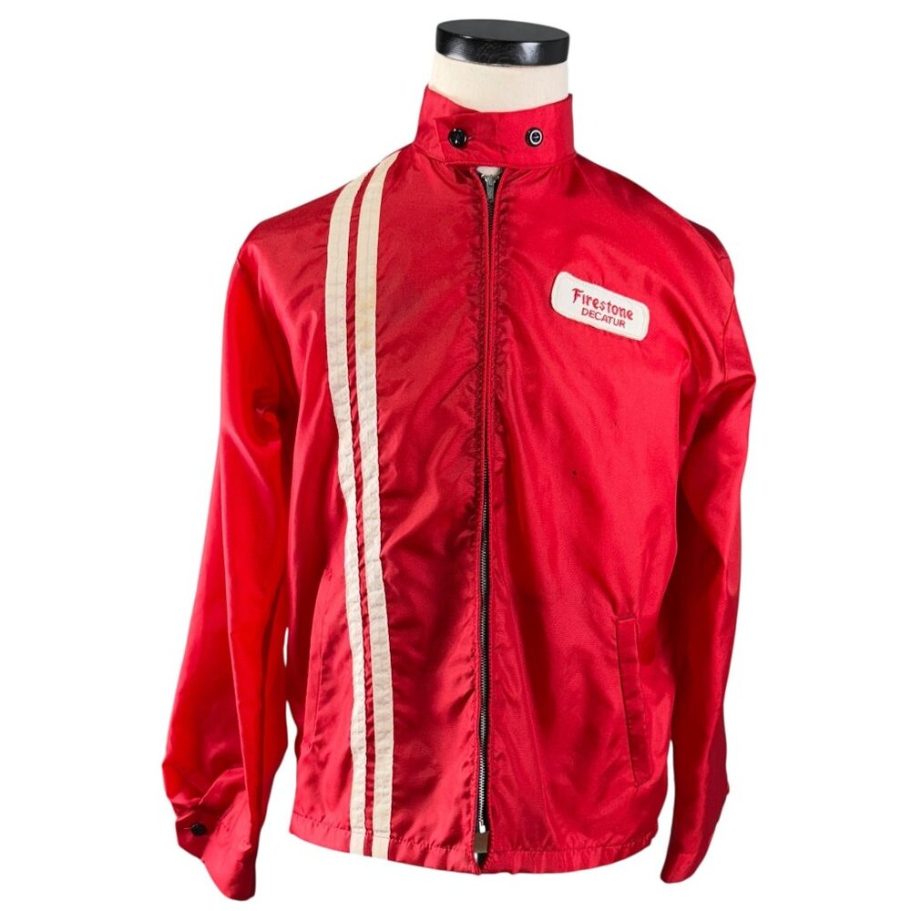 Vintage 60s Lion Uniform Mens Firestone Red Jacket Medium Nylon